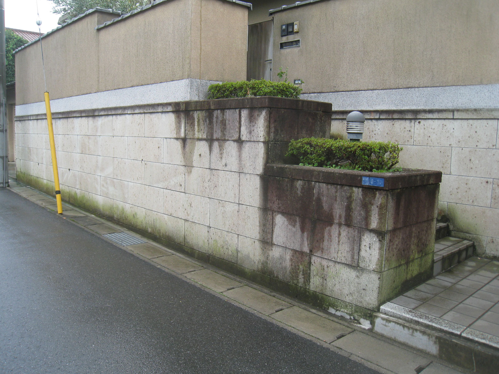 塀全体に広がる黒ずみ 施工前